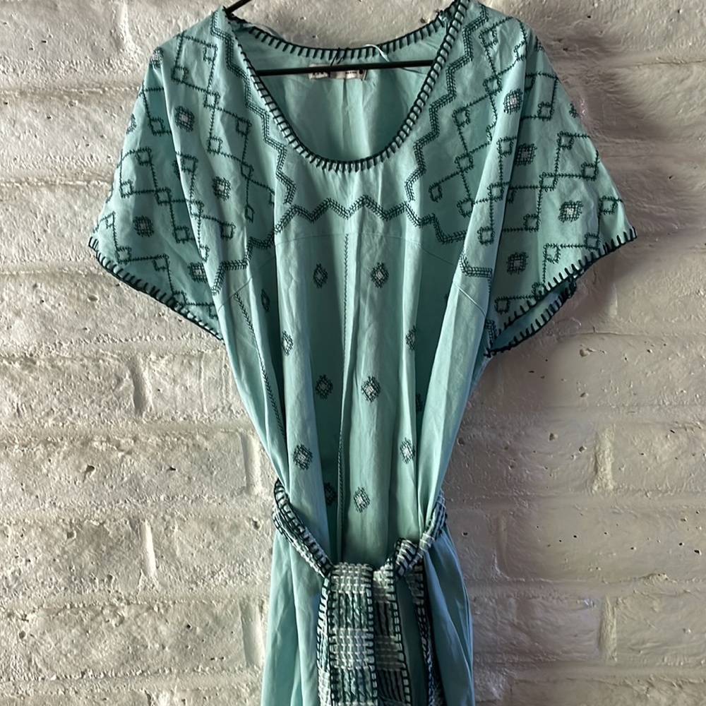 Zara NWOT embroidered mint green Kaftan dress - Picture 8 of 9